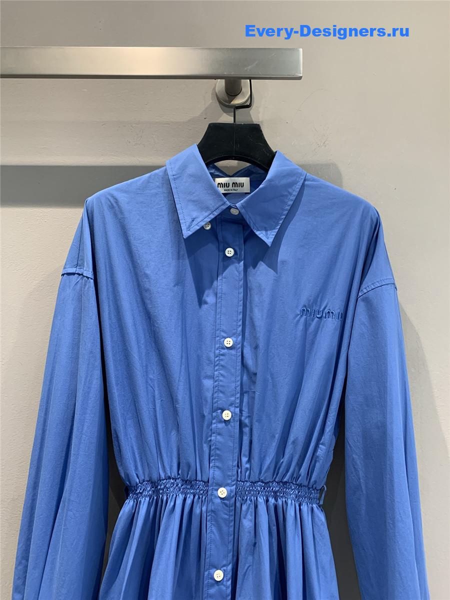 Miu Miu Blue Embroidered Shirt Dress