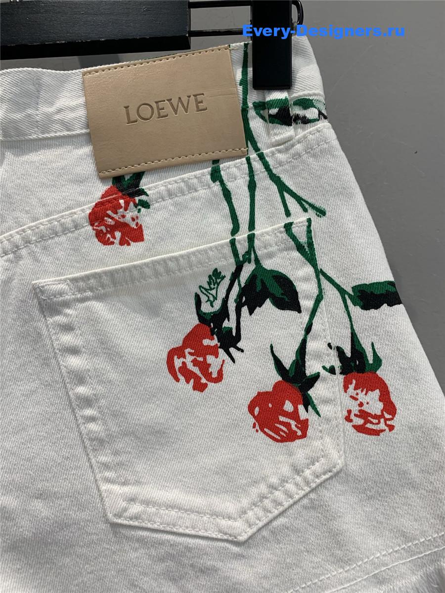 L0ew* floral fringed denim shorts