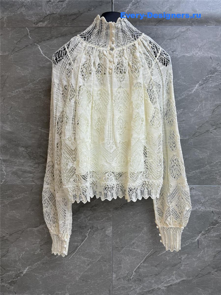 D10r hollow lace high collar top