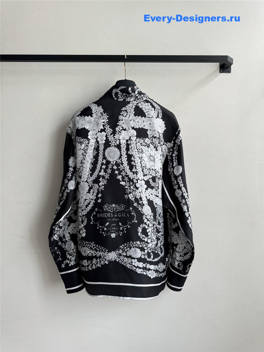 H**me5 black floral silk shirt