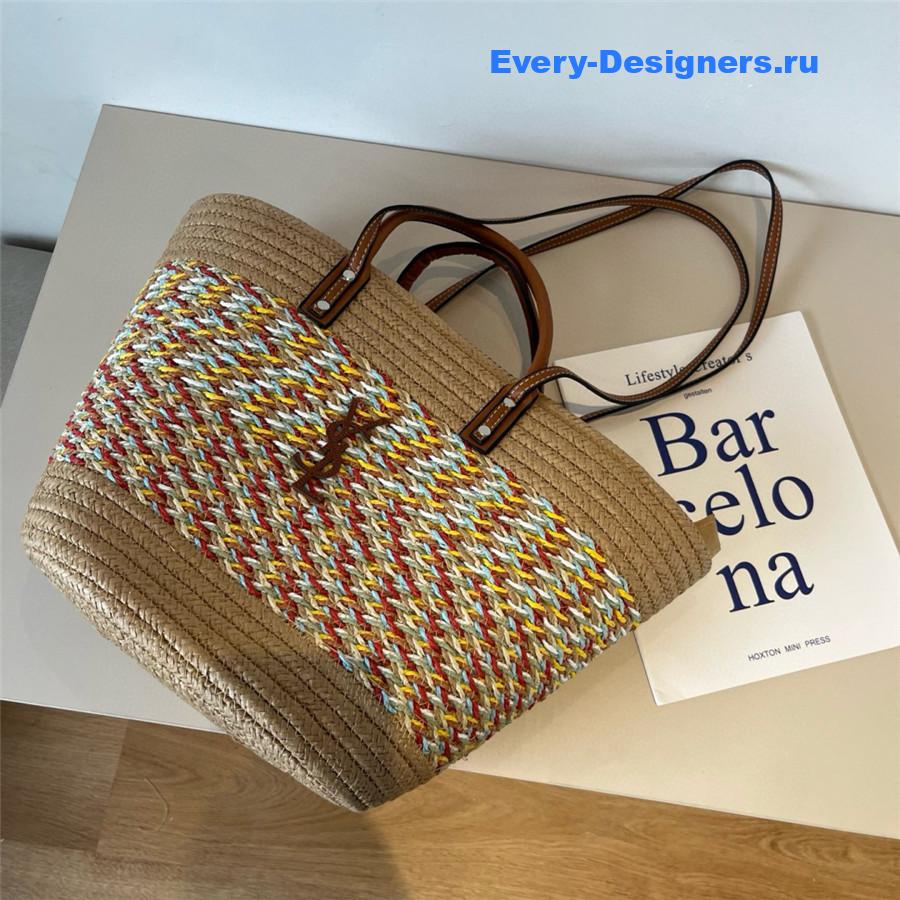 Sa1nt Lau*nt brown raffia tote woven bag