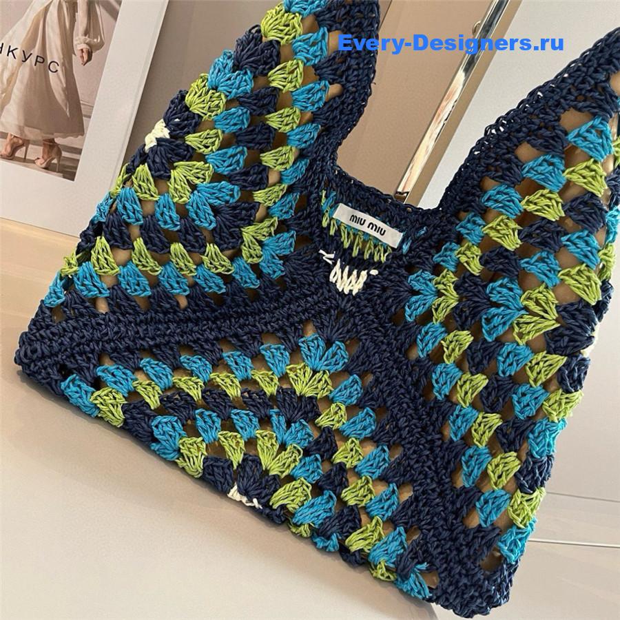 Miu Miu Dark Blue Straw Crochet Bag