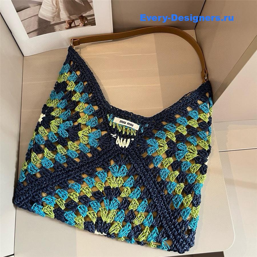 Miu Miu Dark Blue Straw Crochet Bag