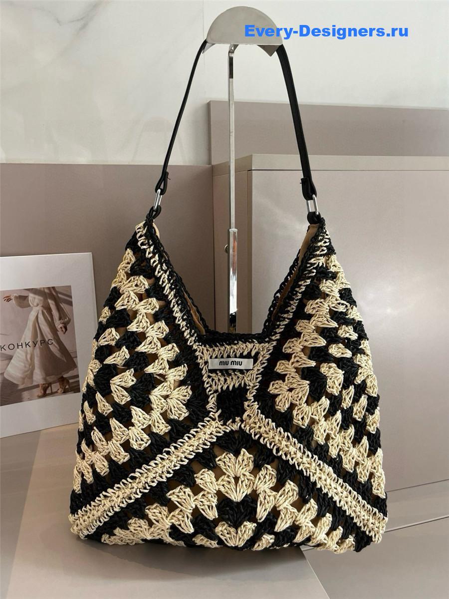 Miu Miu Black Brown Straw Crochet Bag