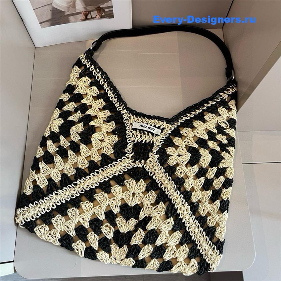 Miu Miu Black Brown Straw Crochet Bag