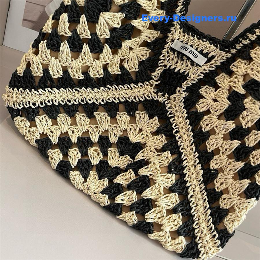 Miu Miu Black Brown Straw Crochet Bag