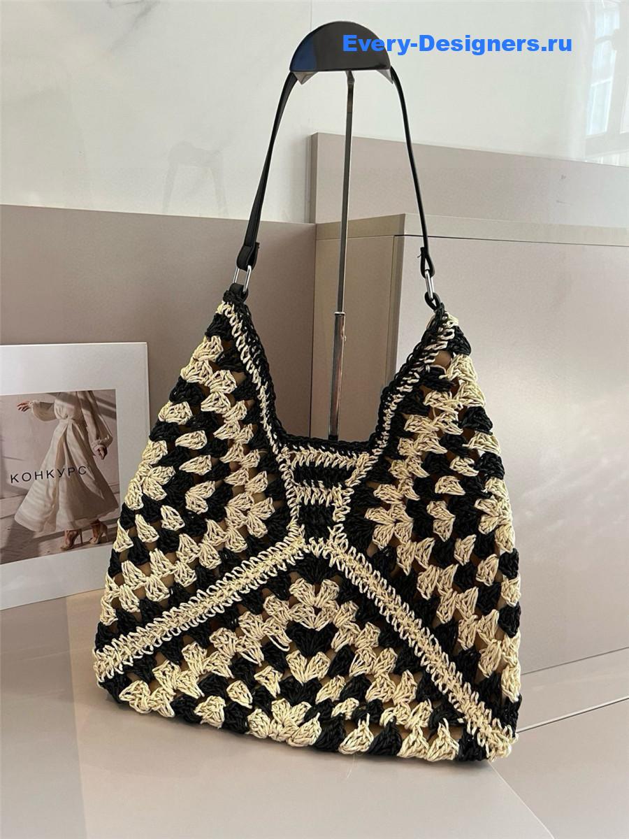 Miu Miu Black Brown Straw Crochet Bag