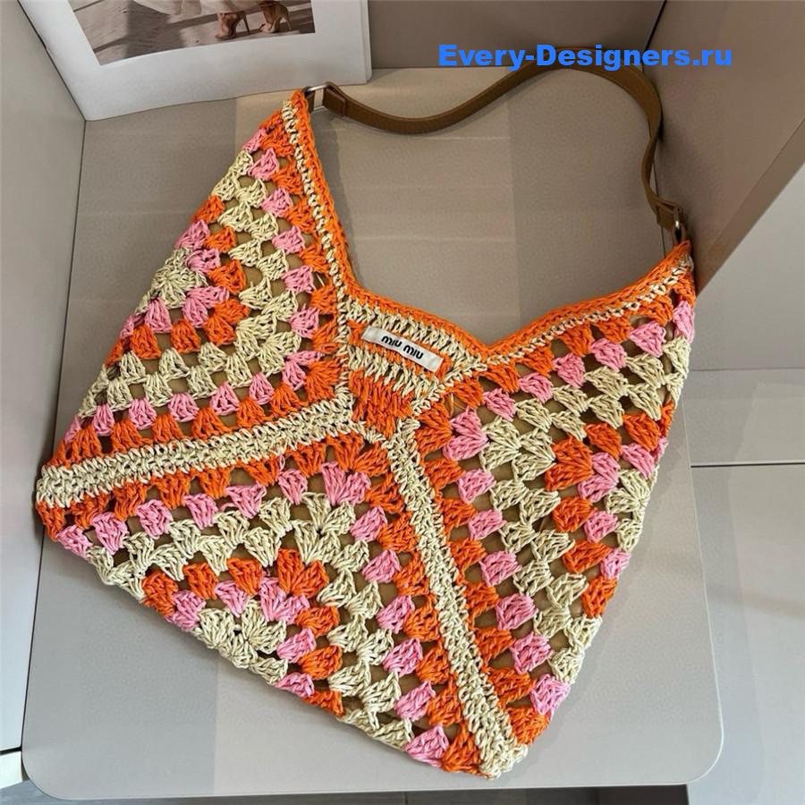 Miu Miu Pink Straw Crochet Bag