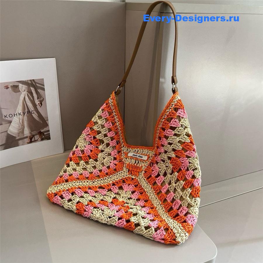 Miu Miu Pink Straw Crochet Bag