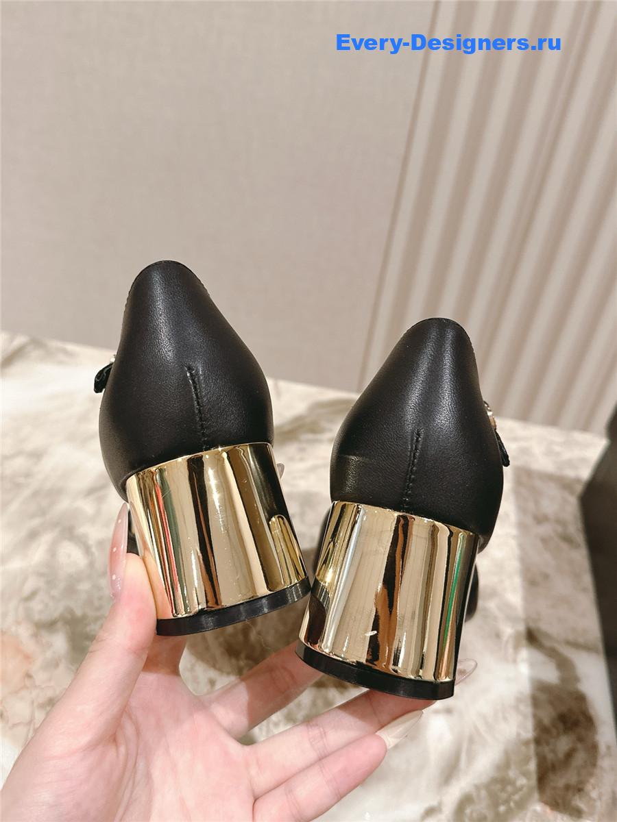 Ch**el black leather ankle strap pumps