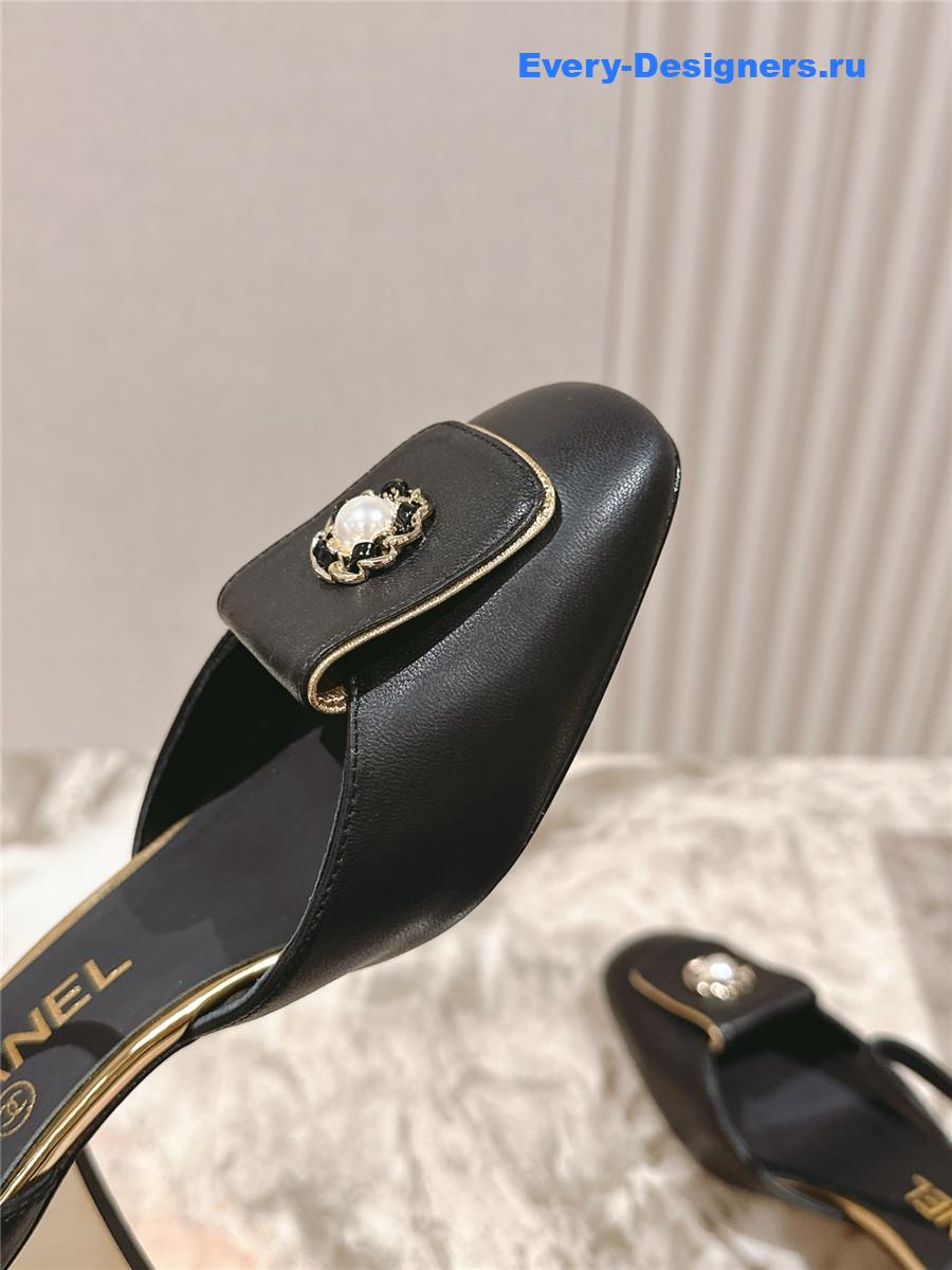 Ch**el black leather ankle strap pumps