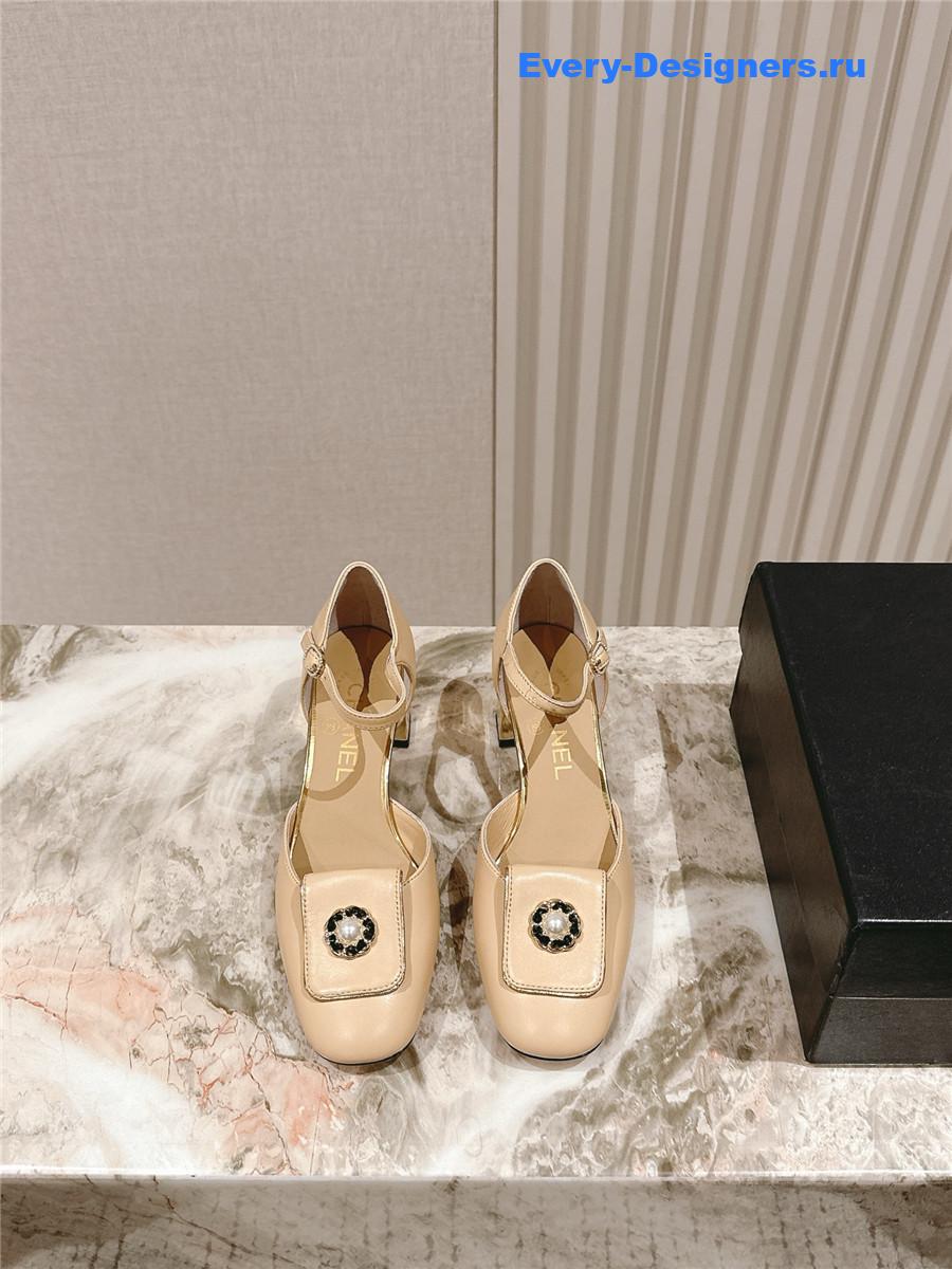 Ch**el beige leather ankle strap pumps