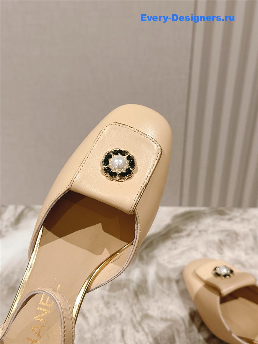 Ch**el beige leather ankle strap pumps