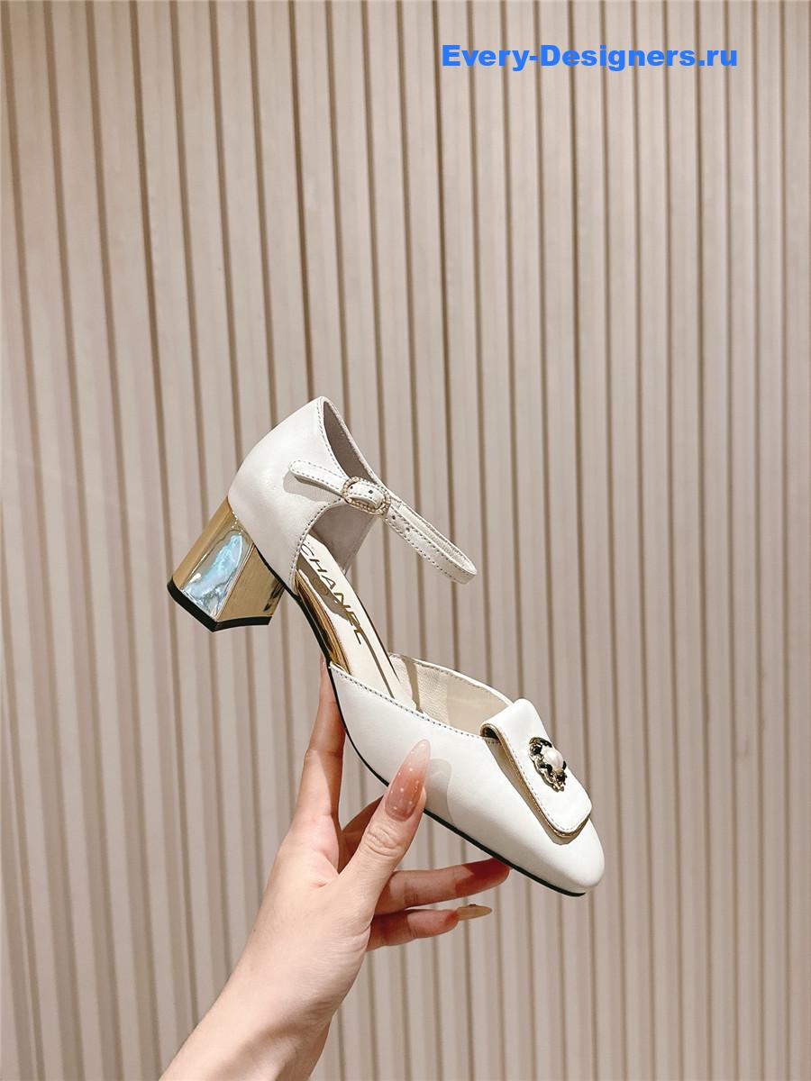 Ch**el white leather ankle strap pumps