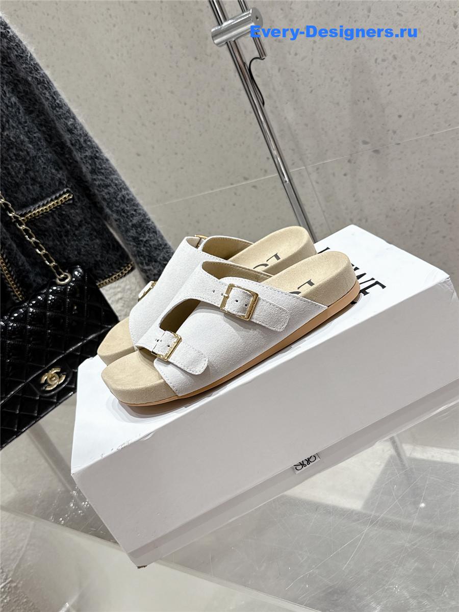 L0ew* white suede two-strap sandals
