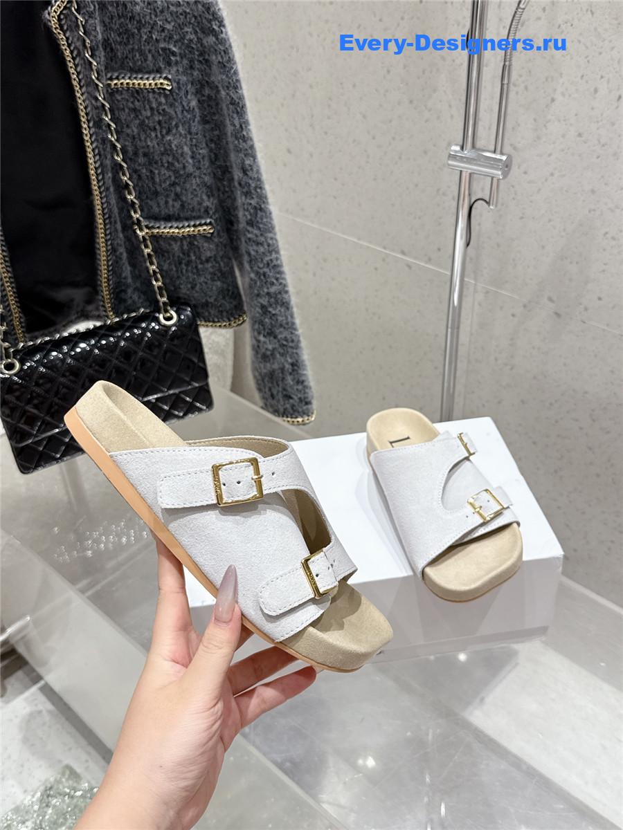 L0ew* white suede two-strap sandals