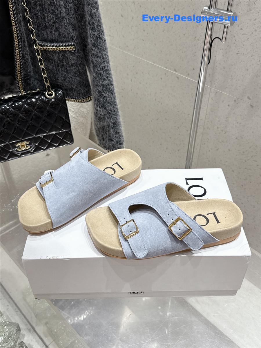 L0ew* blue suede two-strap sandals