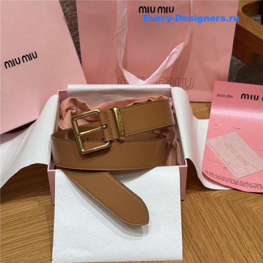 Miu Miu Caramel Leather Belt In Brown