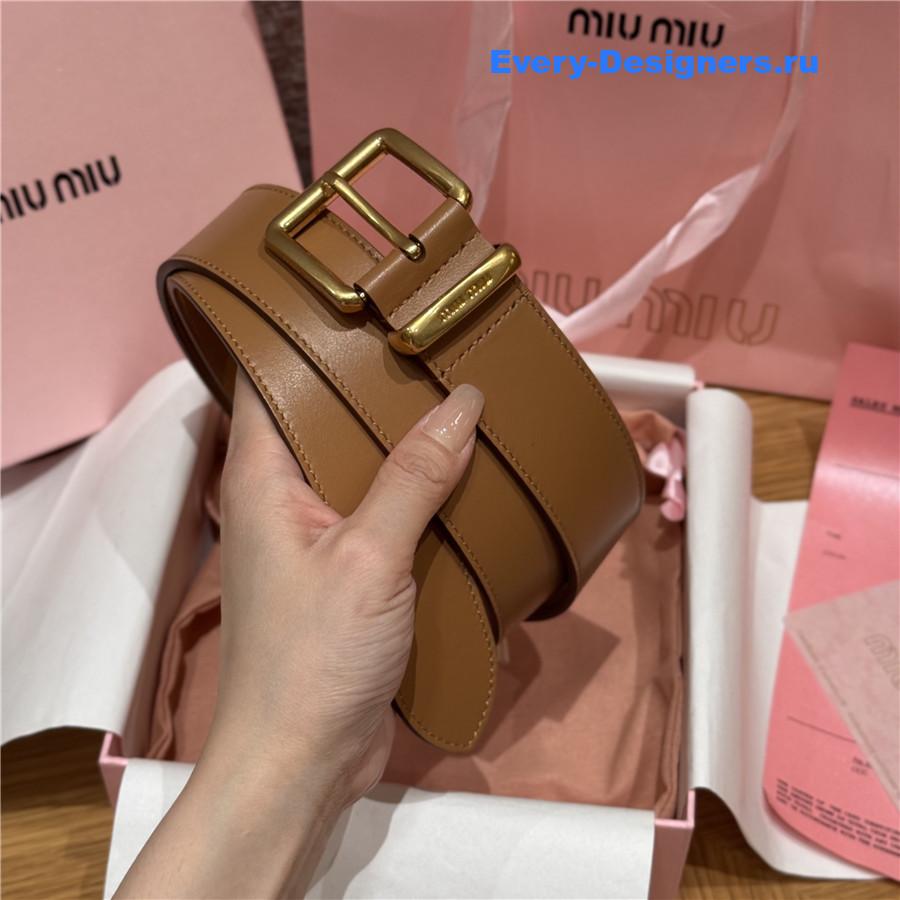 Miu Miu Caramel Leather Belt In Brown