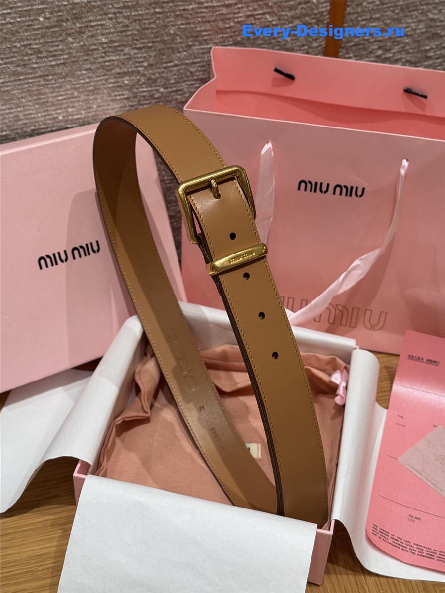 Miu Miu Caramel Leather Belt In Brown