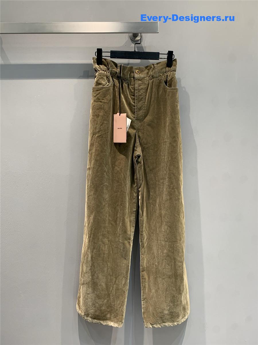 Miu Miu Tobacco Flocked Chambray Pants