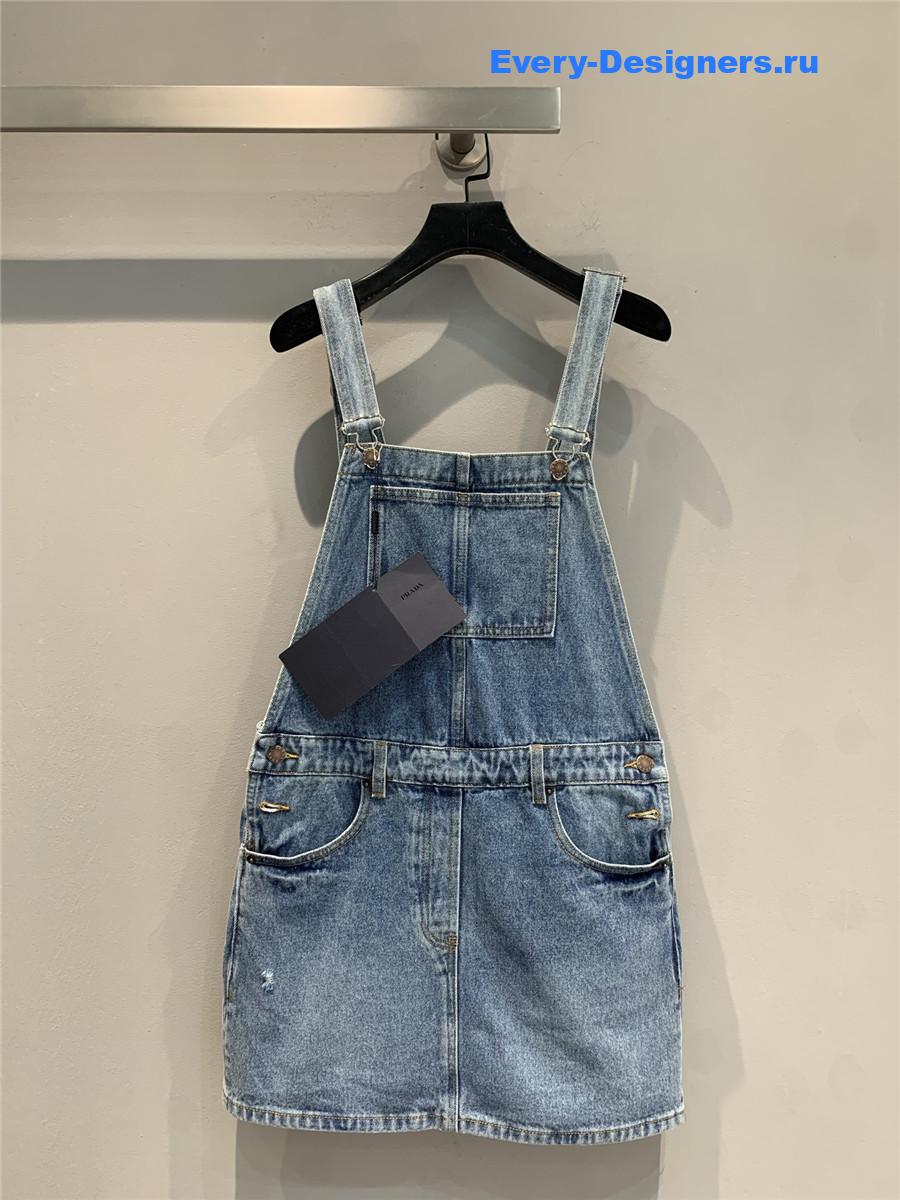 Pra*a light blue denim bib dress