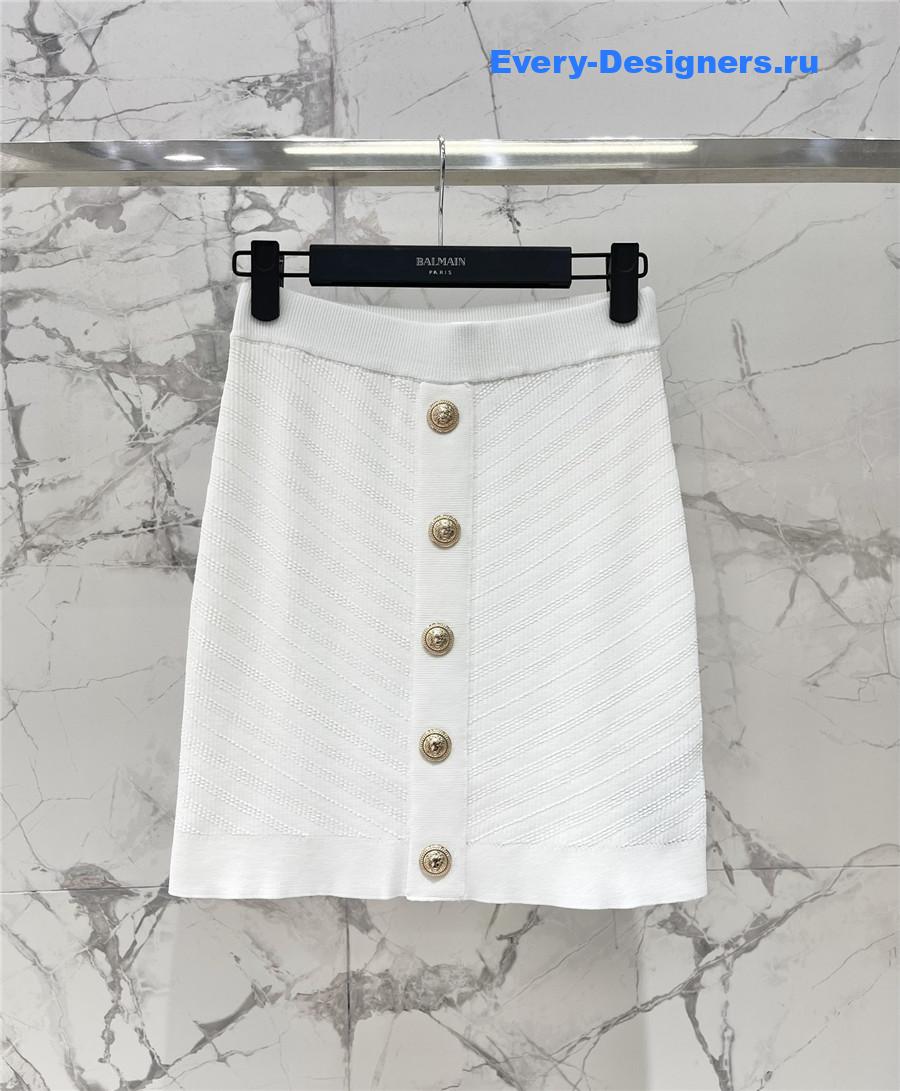 Balmain White Knitted Skirt