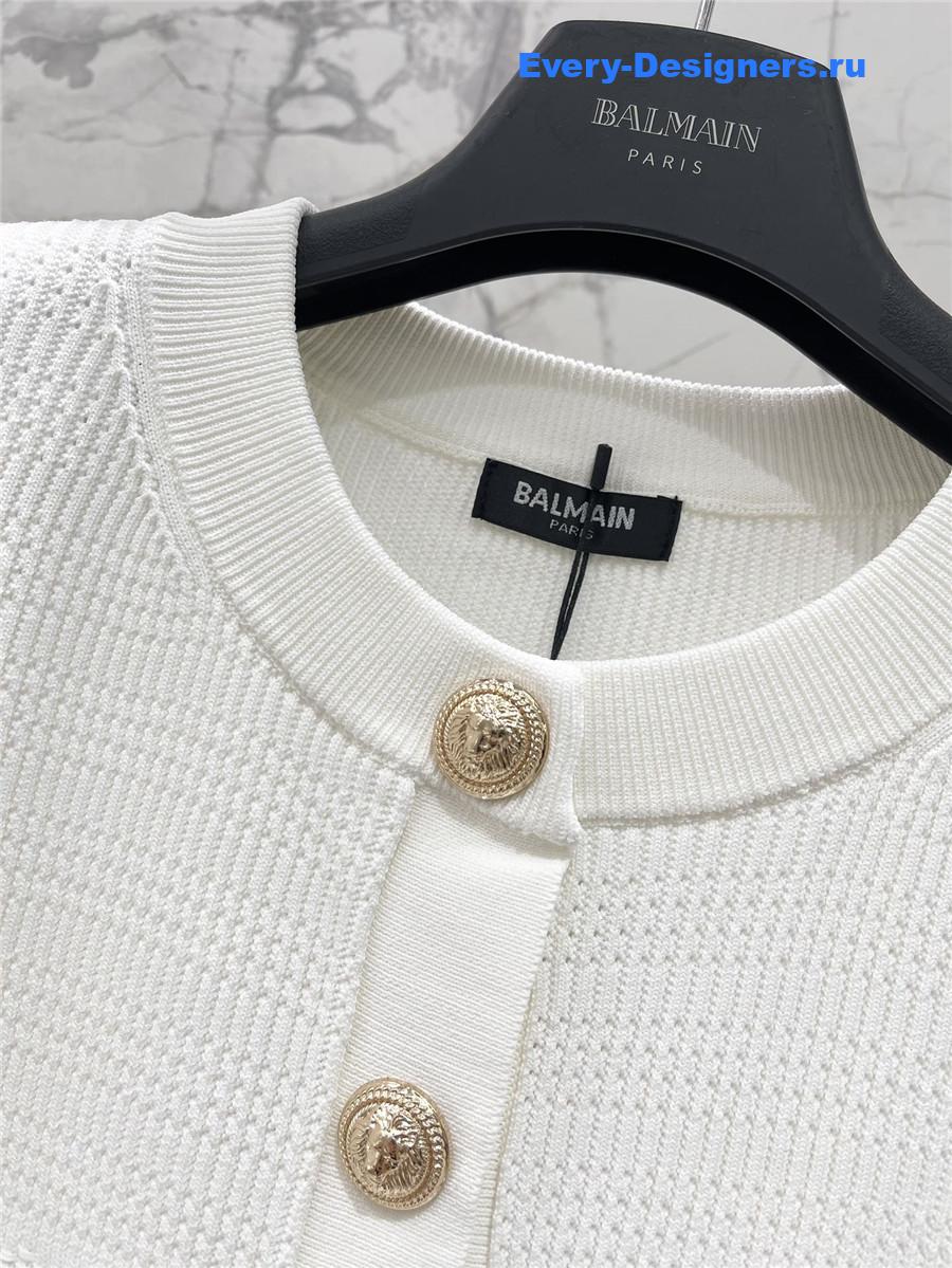 Balmain Pointelle Cardigan White