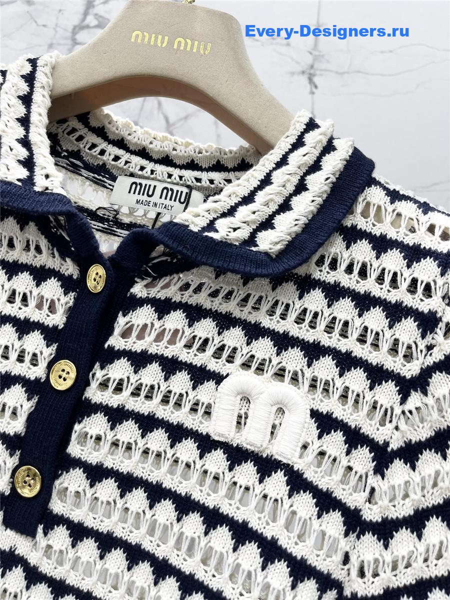 Miu Miu Striped Polo Knit Top