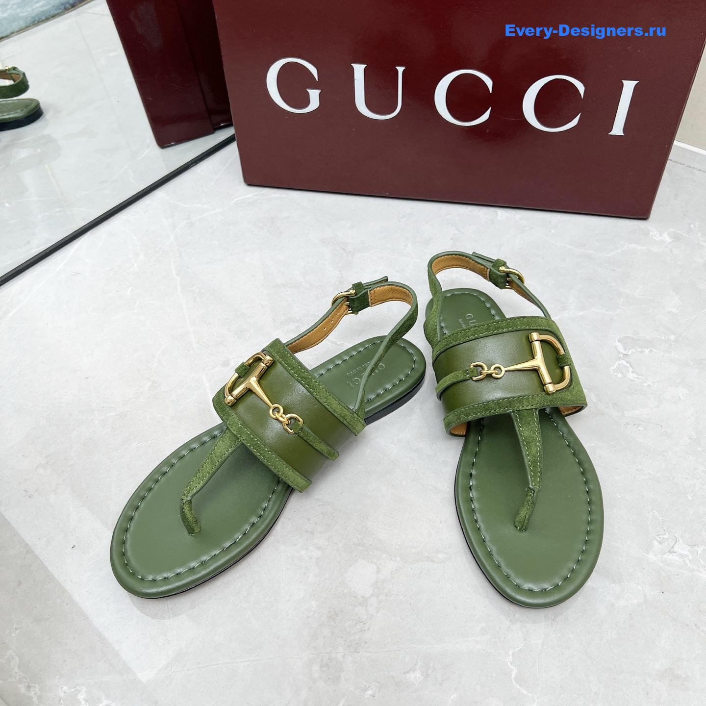 Gvc*1 green leather horsebit sandals