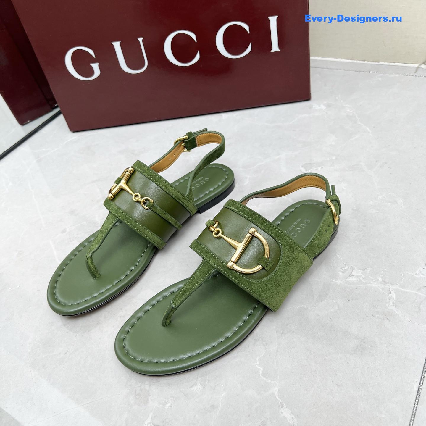 Gvc*1 green leather horsebit sandals