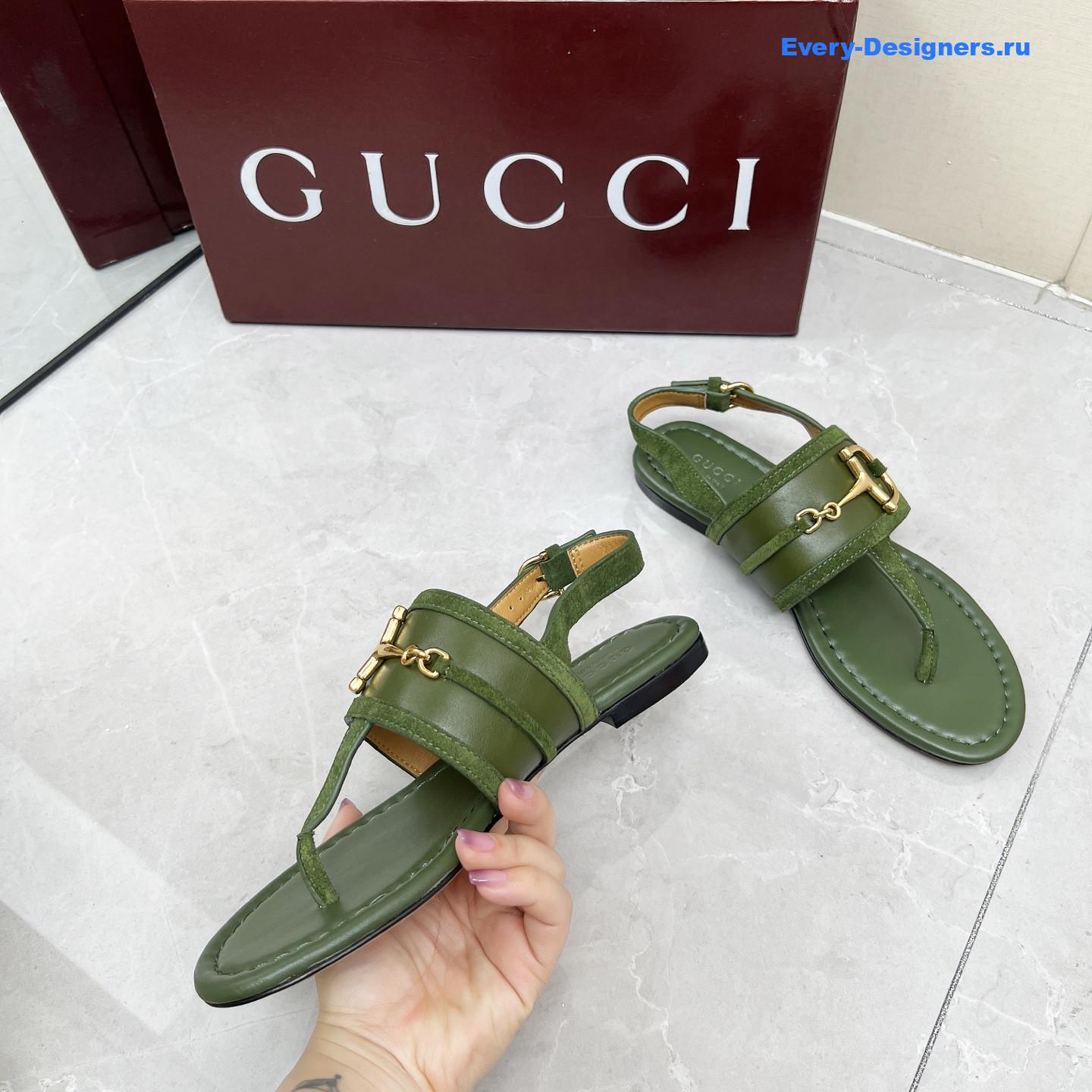Gvc*1 green leather horsebit sandals