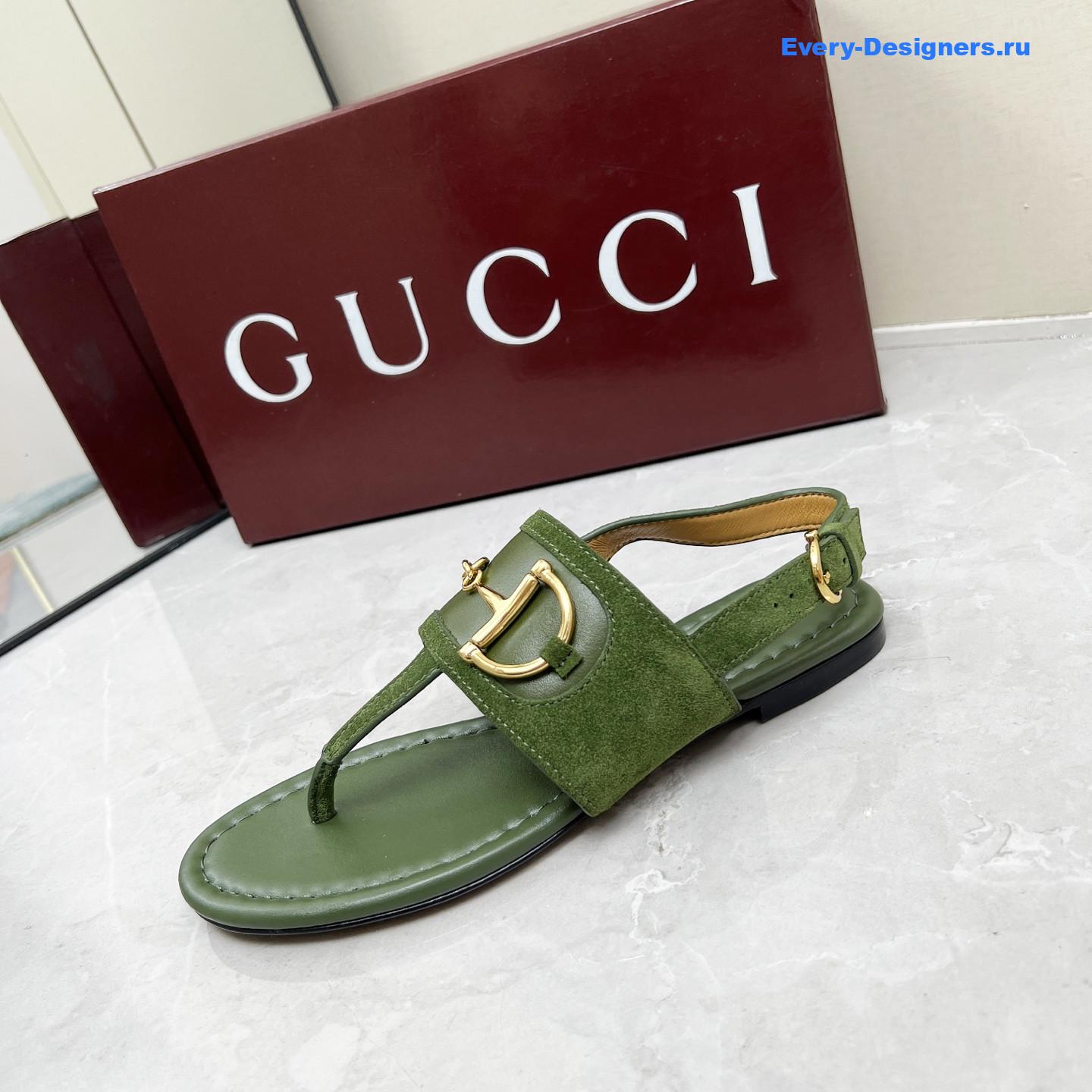 Gvc*1 green leather horsebit sandals