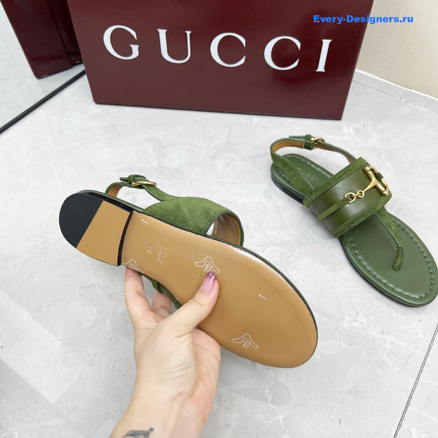 Gvc*1 green leather horsebit sandals