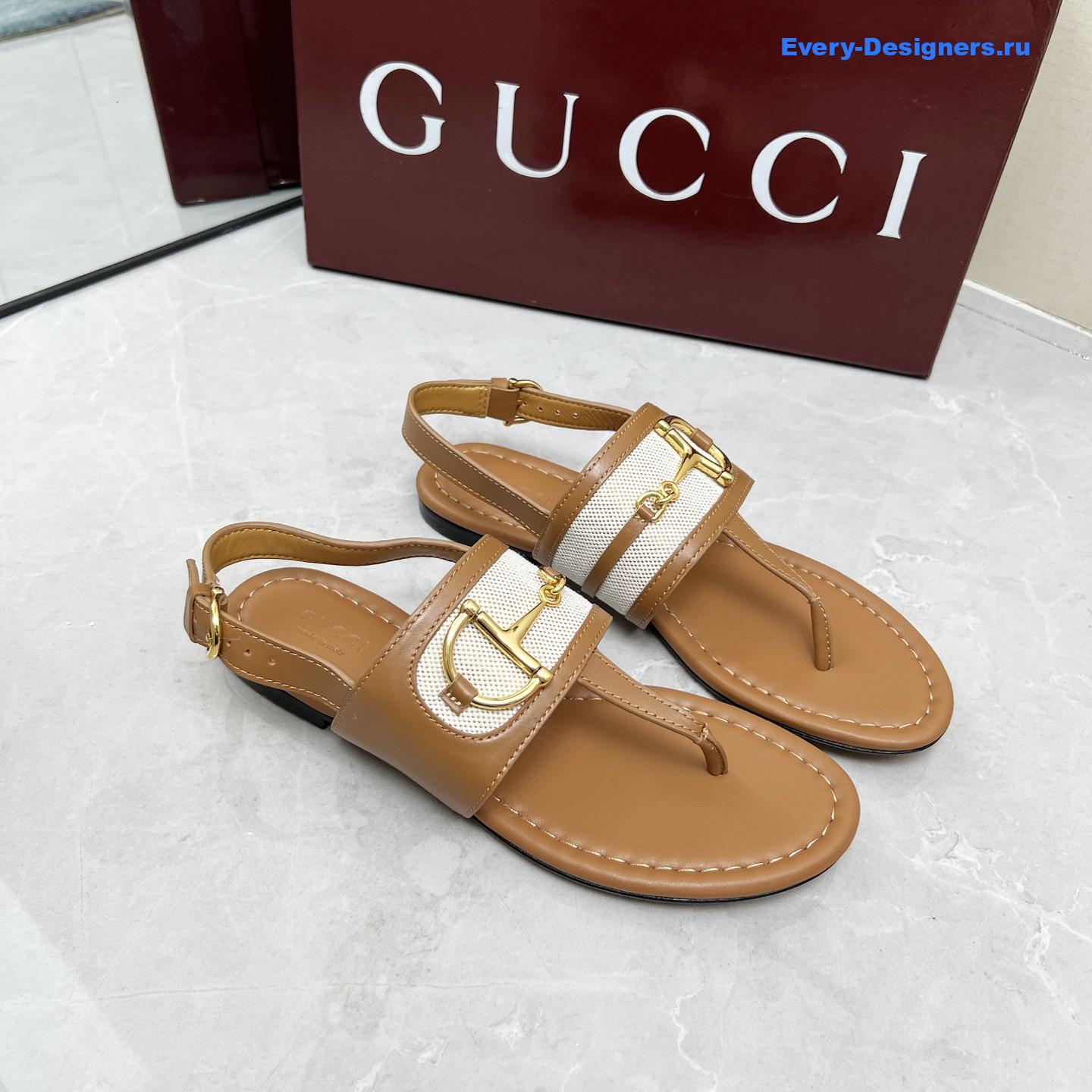 Gvc*1 brown leather horsebit sandals
