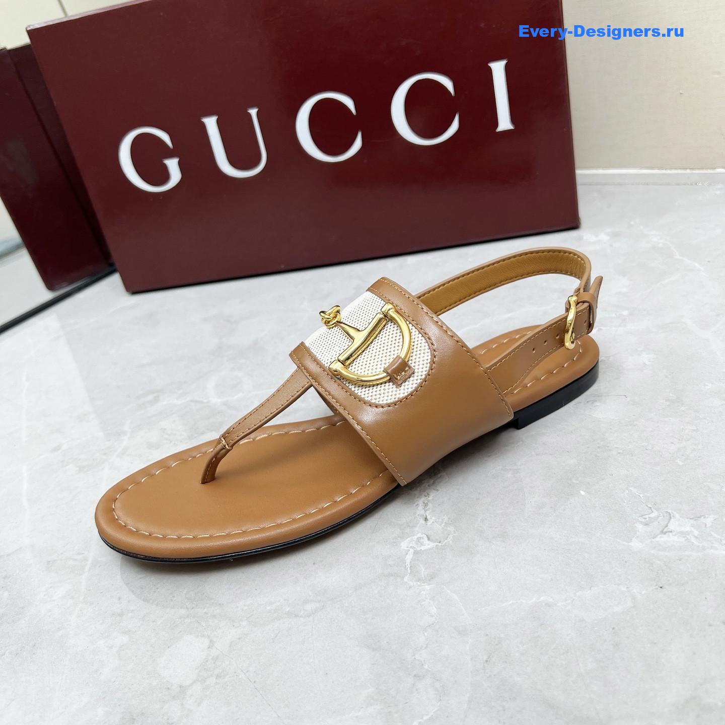 Gvc*1 brown leather horsebit sandals