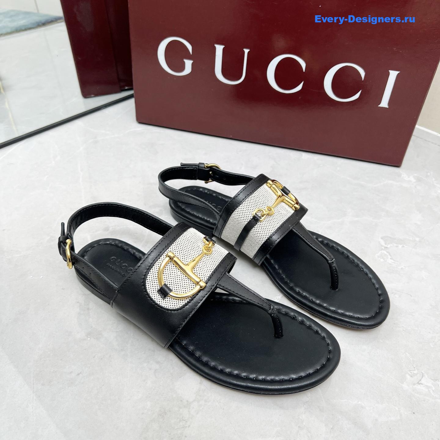 Gvc*1 black leather horsebit sandals