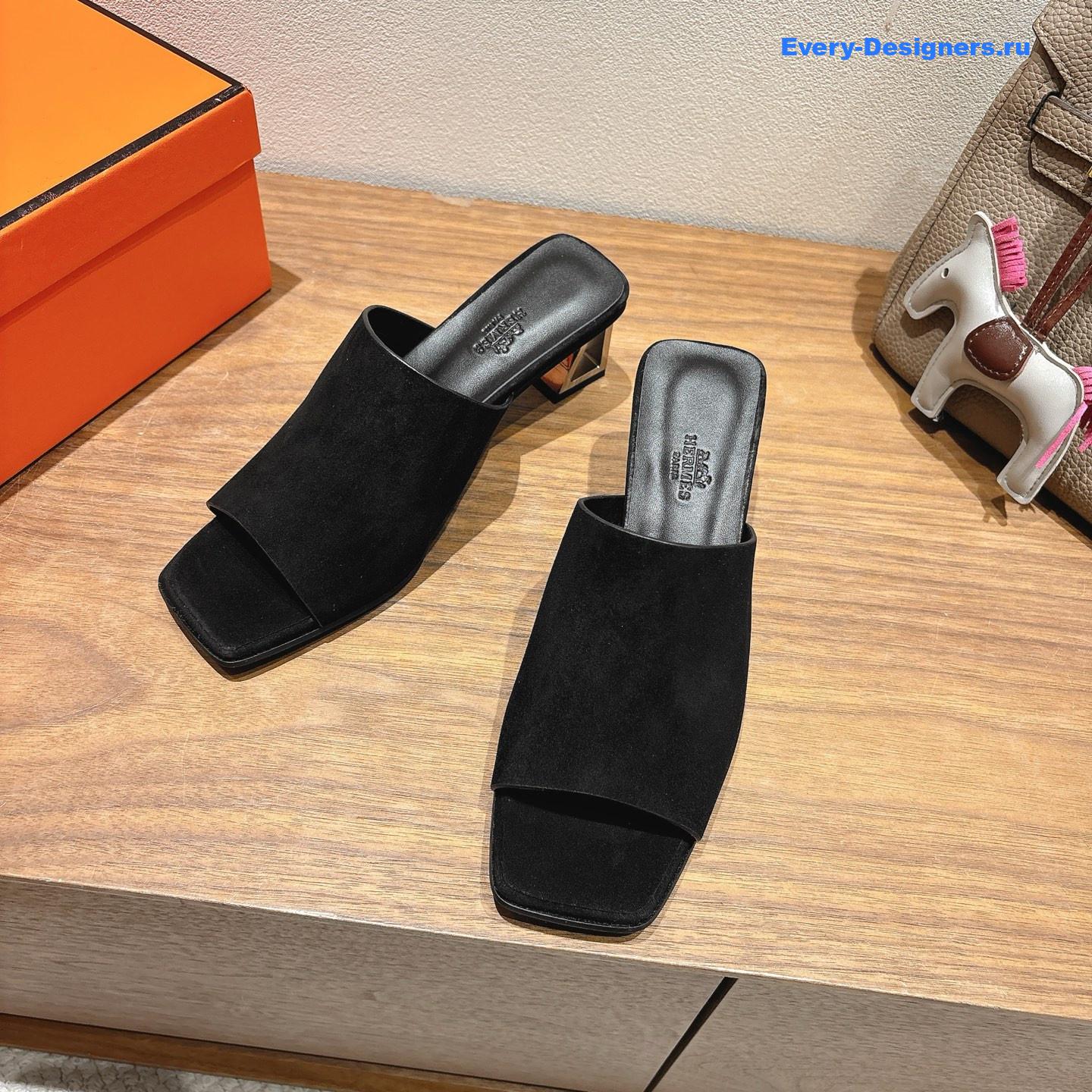 H**me5 black suede helia mules