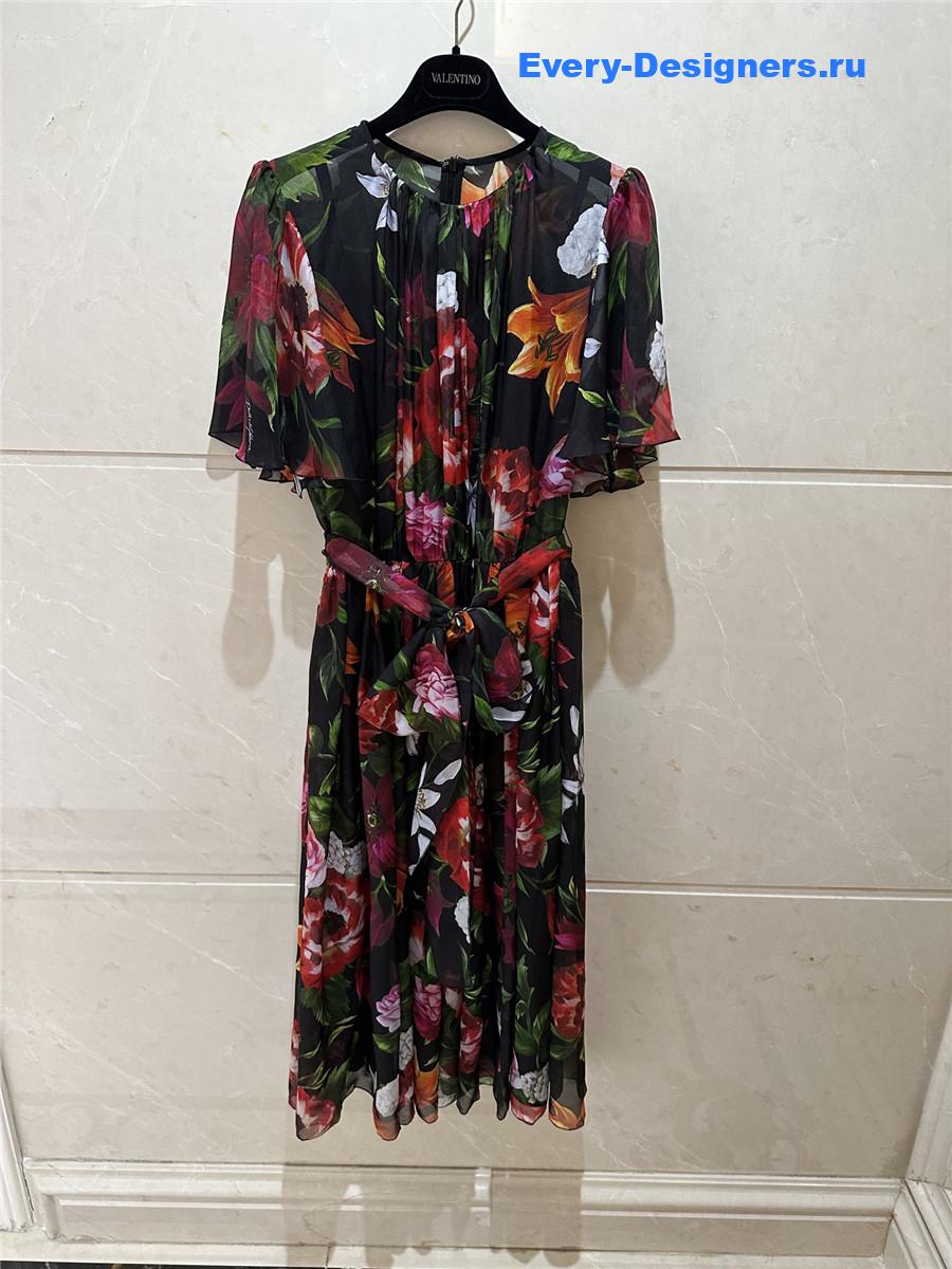 Dolce & Gabbana Floral Flounce Sleeve Dress