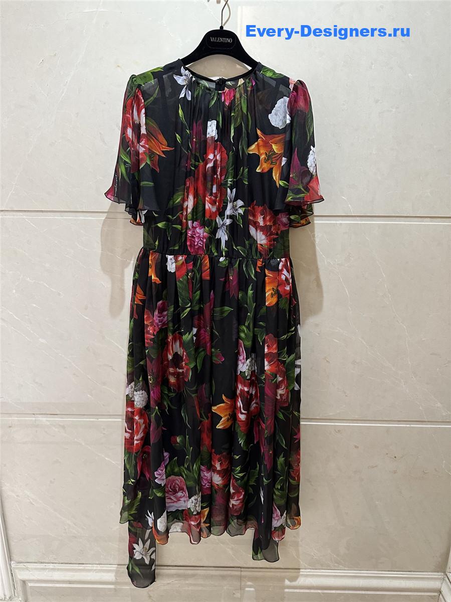 Dolce & Gabbana Floral Flounce Sleeve Dress
