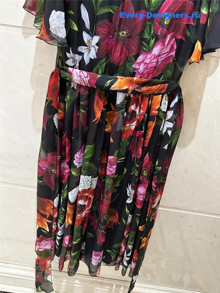 Dolce & Gabbana Floral Flounce Sleeve Dress