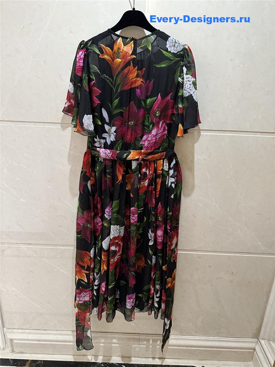 Dolce & Gabbana Floral Flounce Sleeve Dress