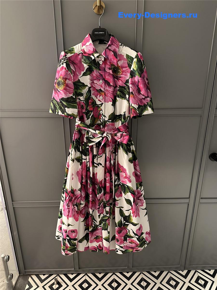 Dolce & Gabbana Peony Print Shirt Dress