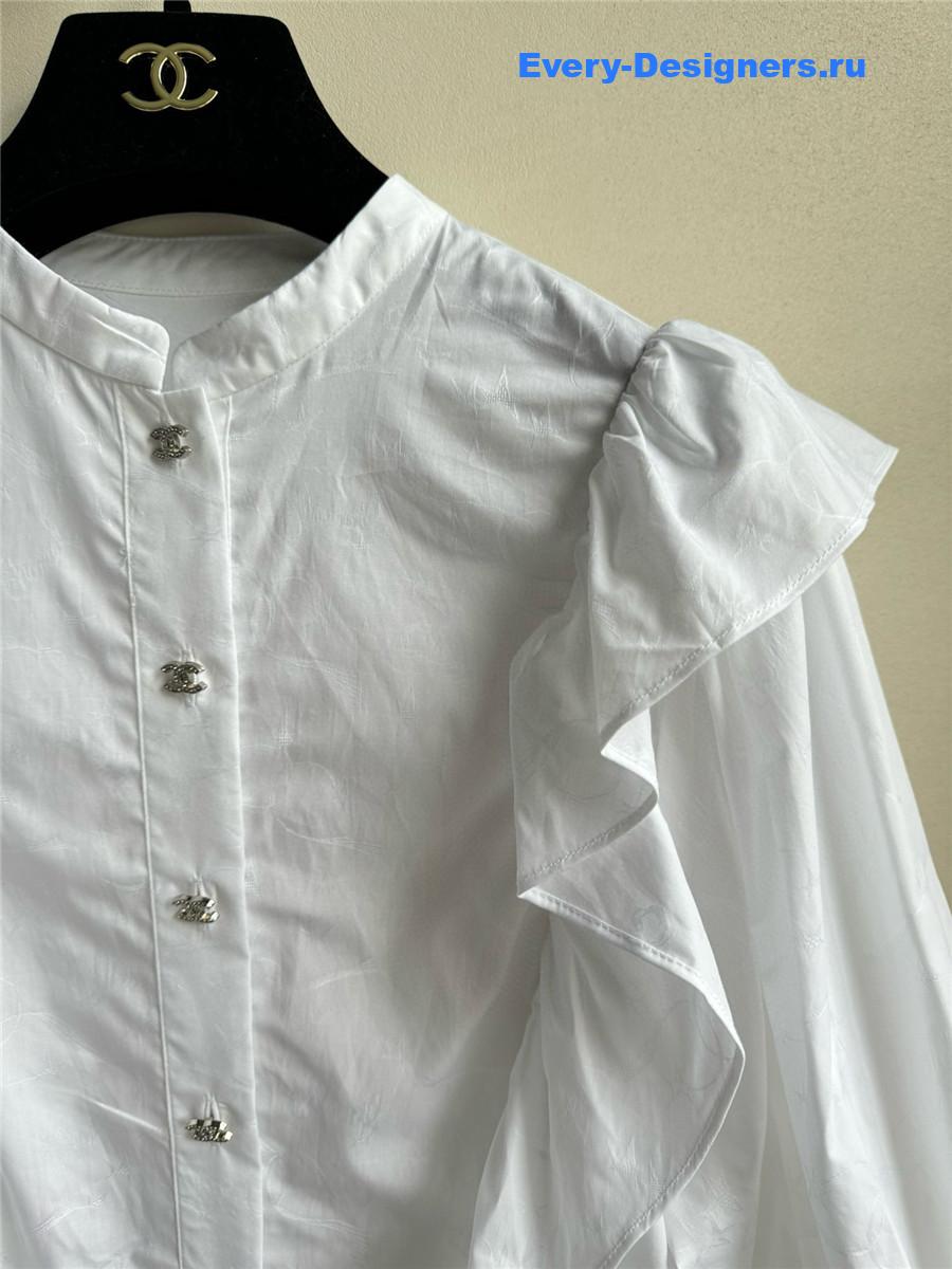 Ch**el white ruffle sleeve shirt