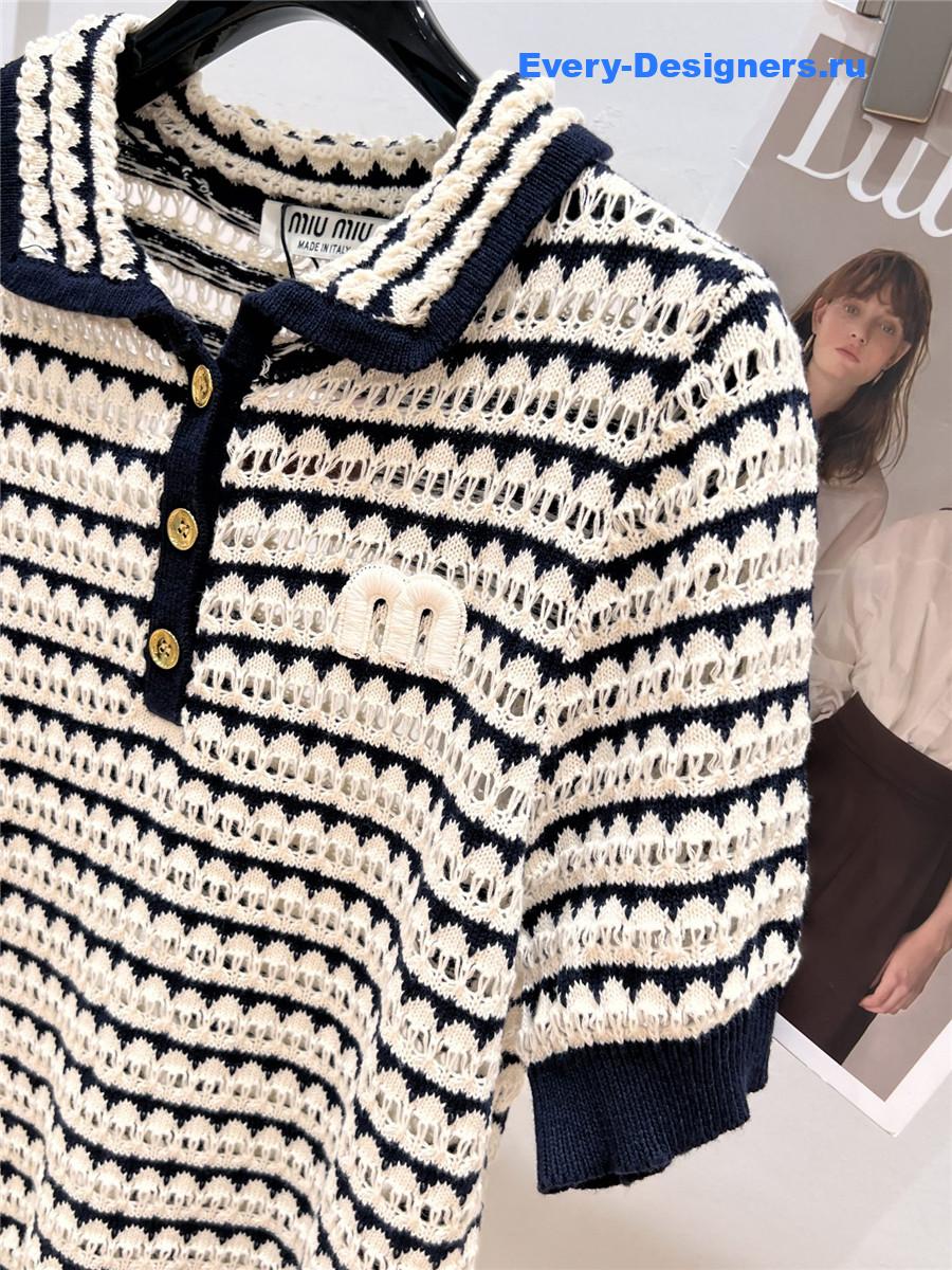 Miu Miu Striped Lapel Knit Top