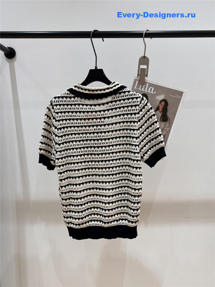 Miu Miu Striped Lapel Knit Top