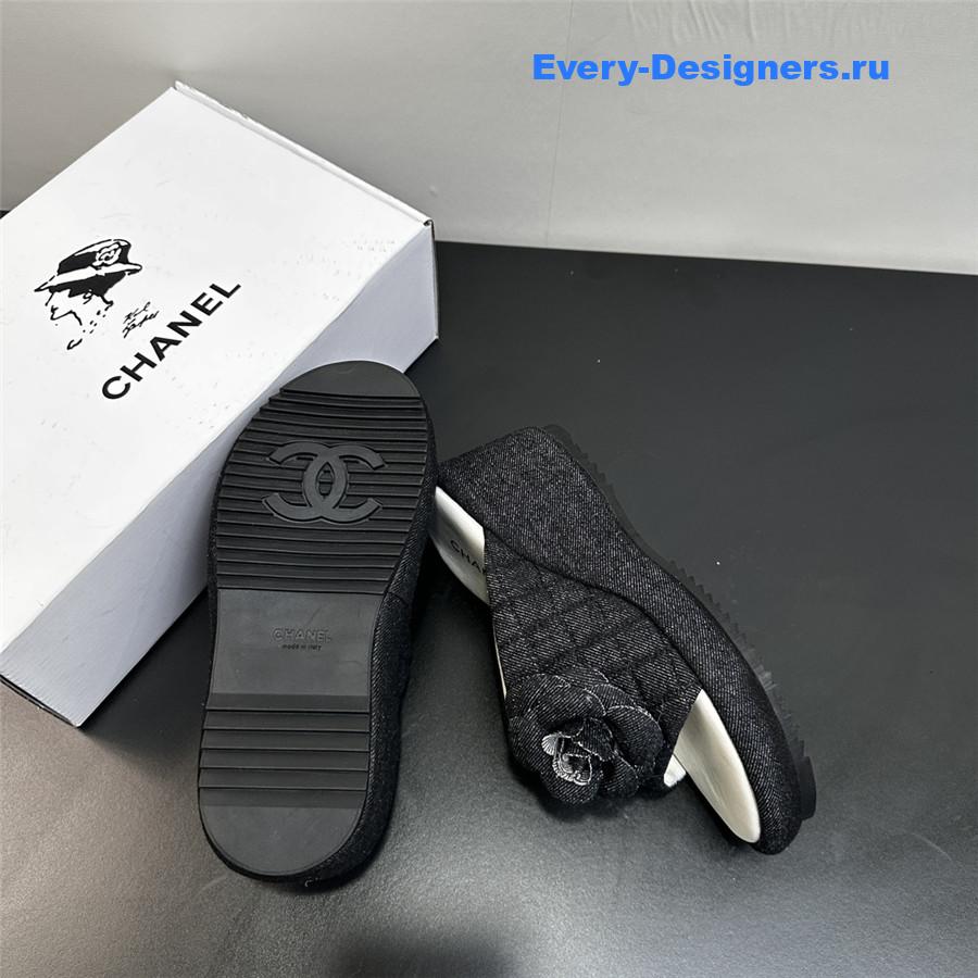 Ch**el black camellia wedge slippers