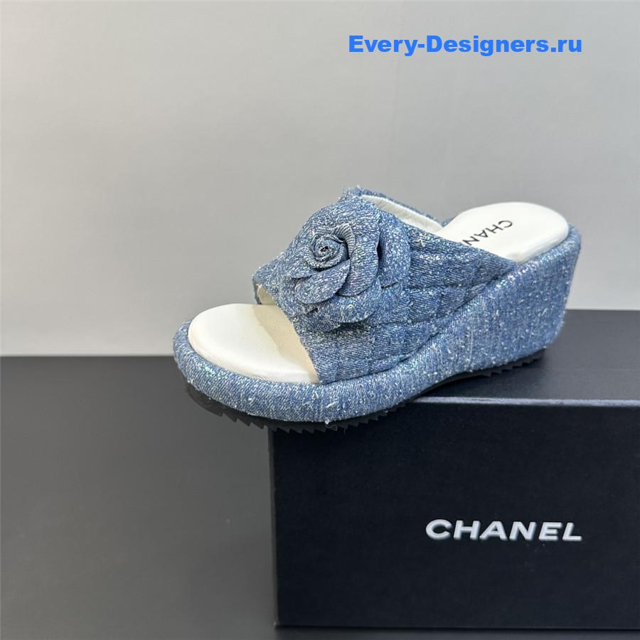 Ch**el light blue camellia slippers