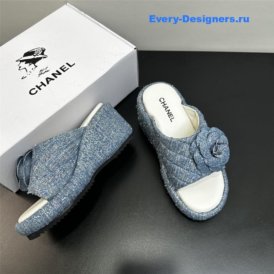 Ch**el light blue camellia slippers