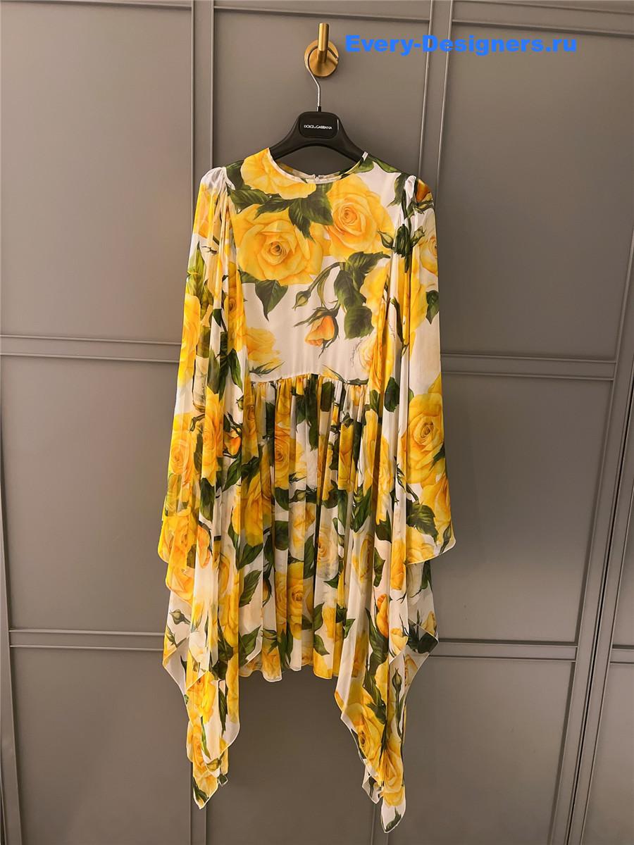 Dolce & Gabbana Rose-Print Chiffon Dress